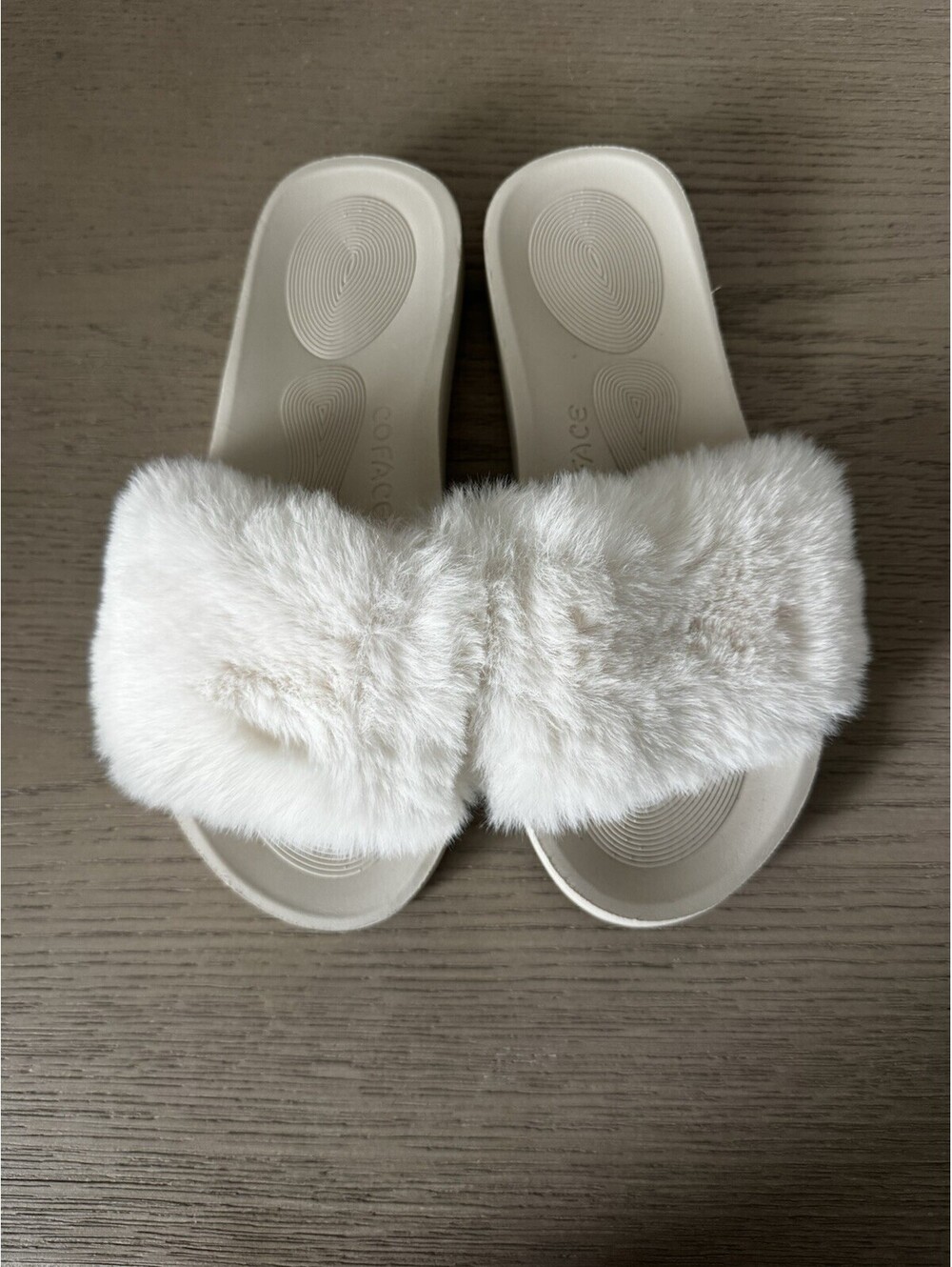 Women’s Coface Slippers Fuzzy Outdoor Memory  Slip on Ivory 7-8 Medium